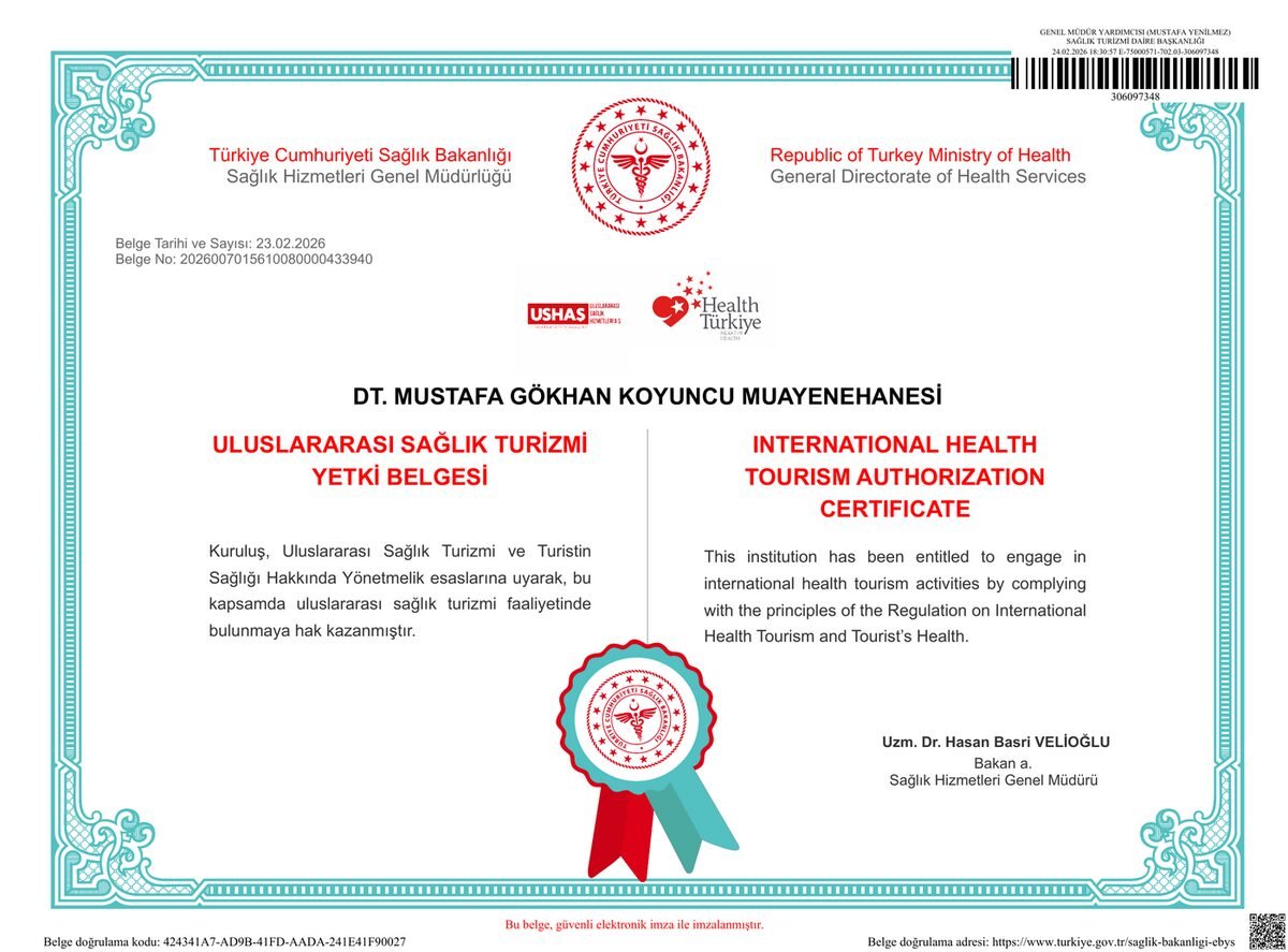 Sağlık Turizmi Yetkili Kuruluş Belgesi — Dt. M. Gökhan Koyuncu